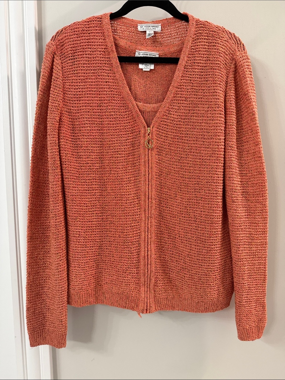 St. John Orange Zip Front Knit Cardigan